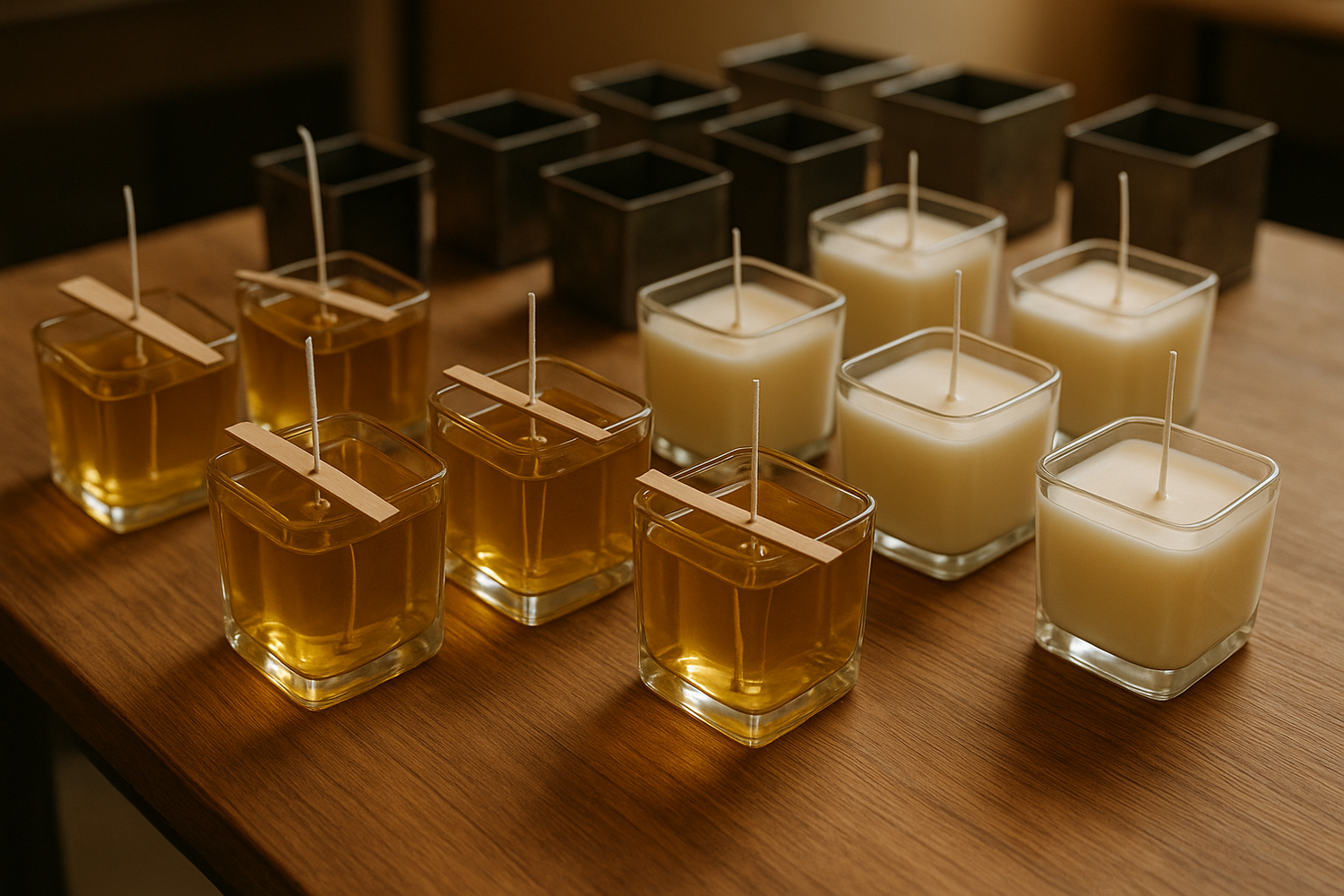 candles being made in square vessels no hands