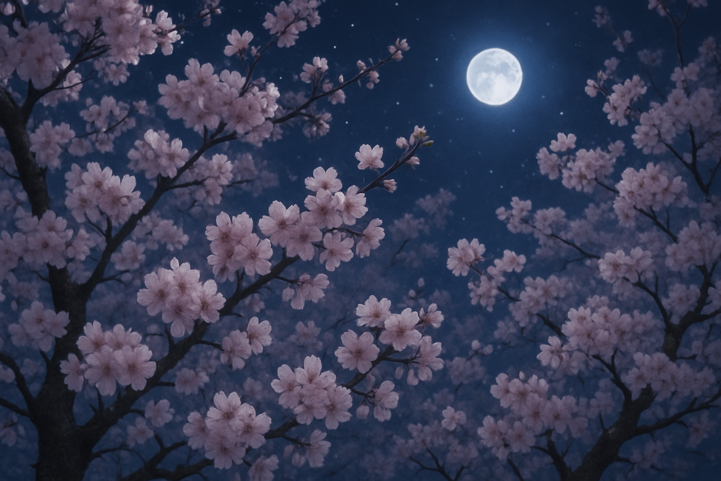 cherry blossoms blooming at night